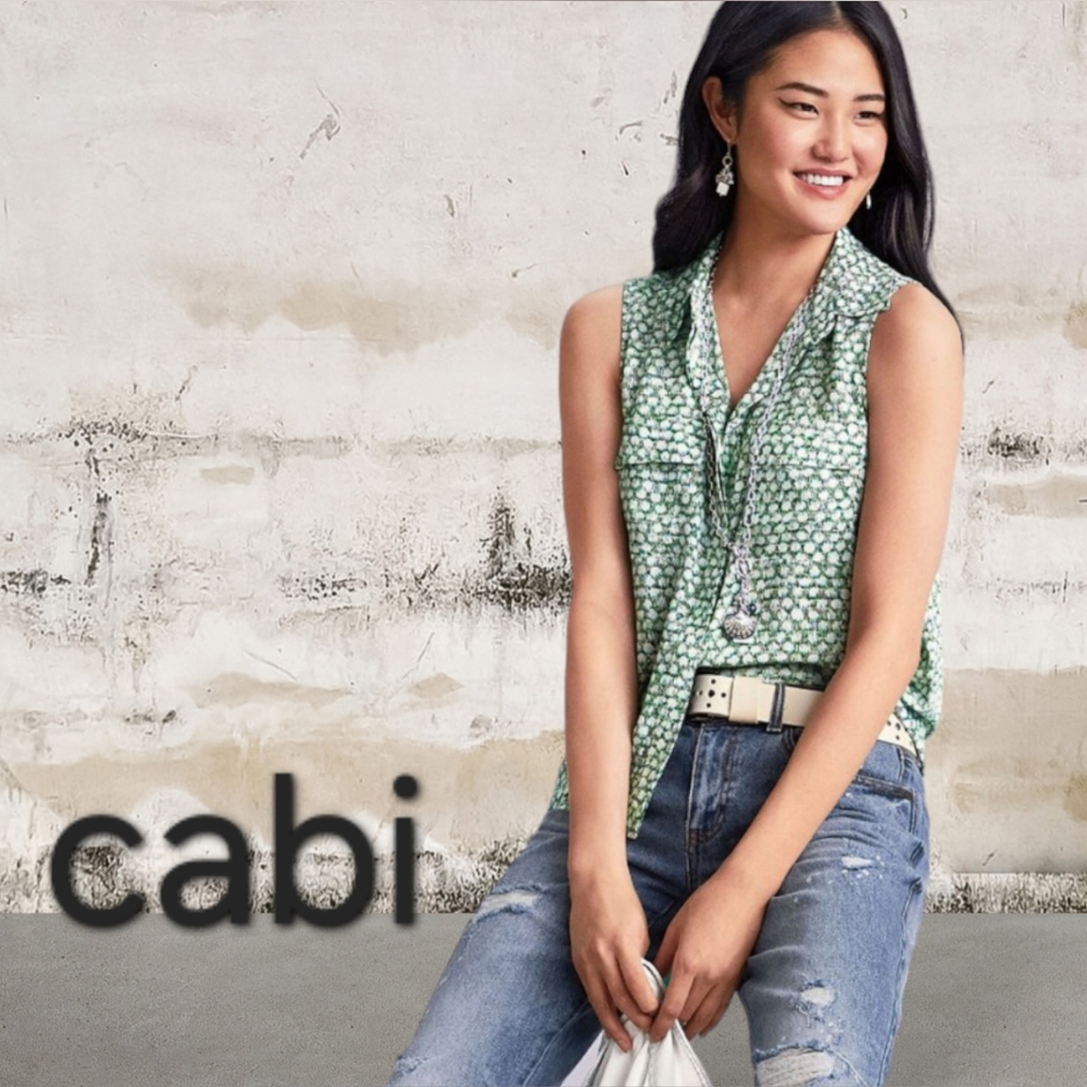 CAbi Green Sleeveless Blouse